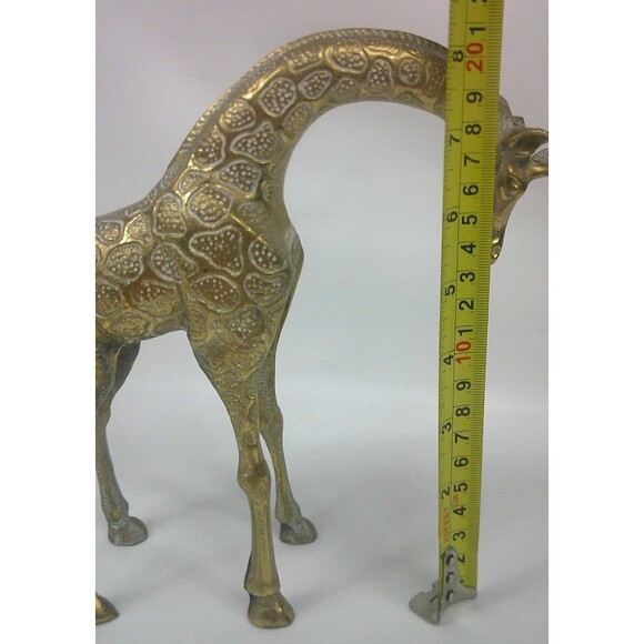 Vintage Solid Brass Giraffe Figurine Figure Head Down 8 Inch MCM Made in India - Picture 2 of 5